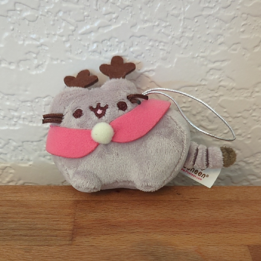 Gund Pusheen Gray and Pink Reindeer Ornament